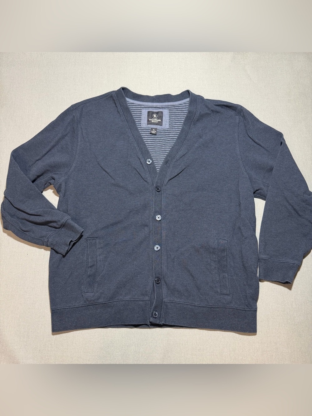 Hart Schaffner Marx Navy Button-Up V-Neck Cardigan